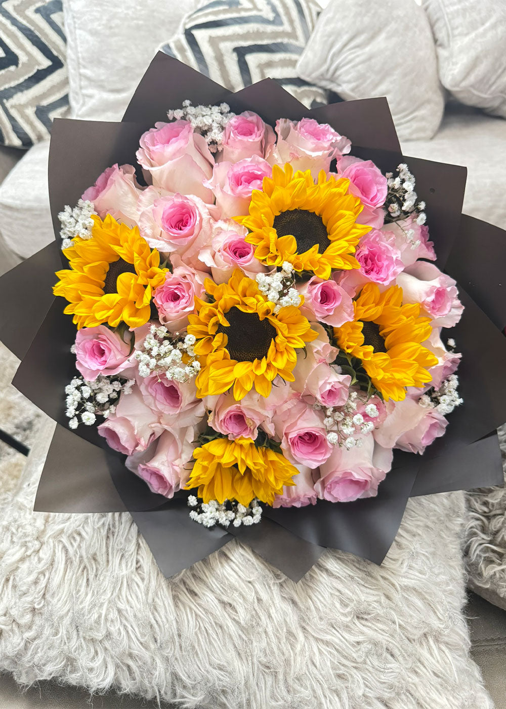 “Sunflower & Pink Roses Bouquet.