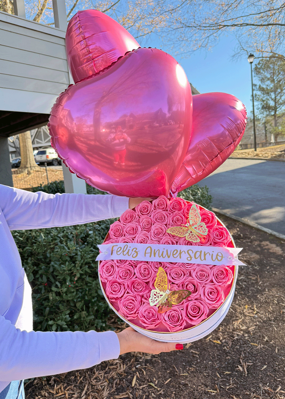 Preserved Rose Box with Heart Balloons