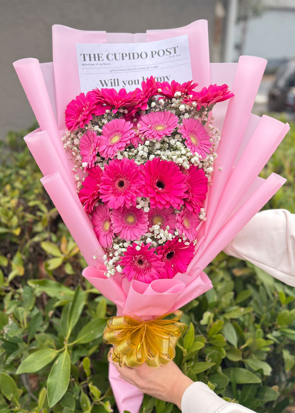 Pink Gerbera Heart Bouquet.
