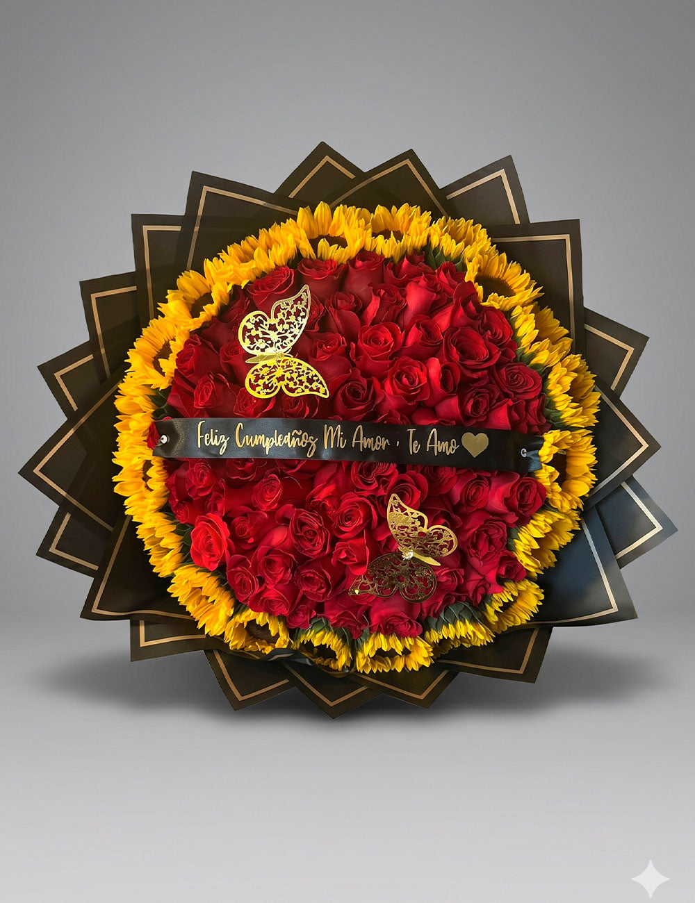 Golden Sunflower & Red Roses Arrangement