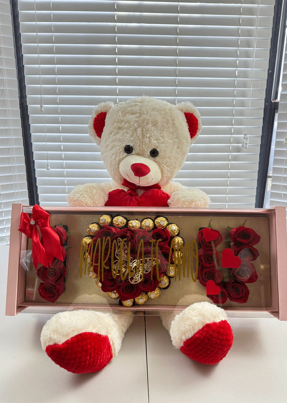 Luxury Acrylic Rose & Chocolate Box with Teddy